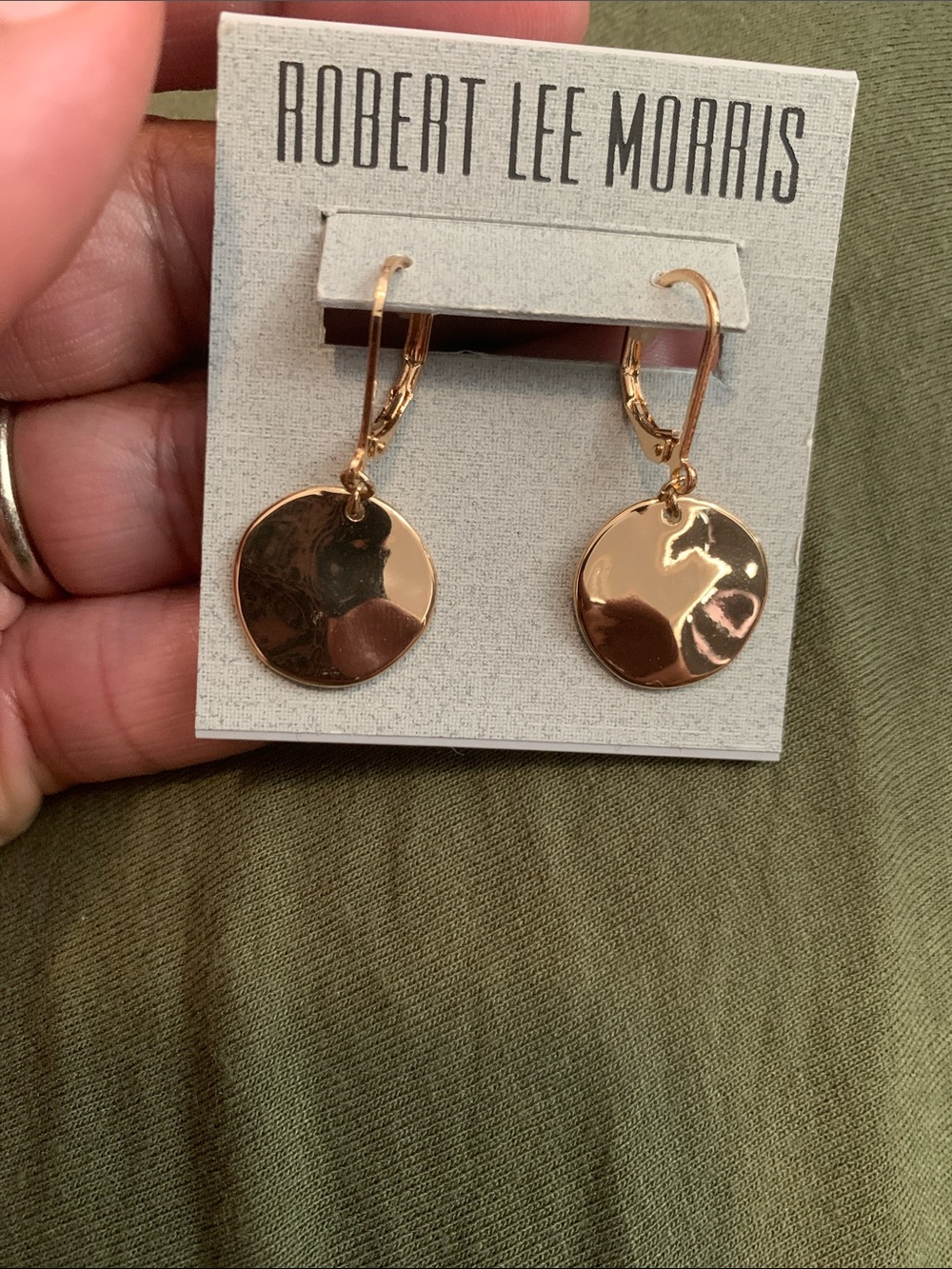 NWT Robert Lee Morris Polished Gold Round Drop Earrings